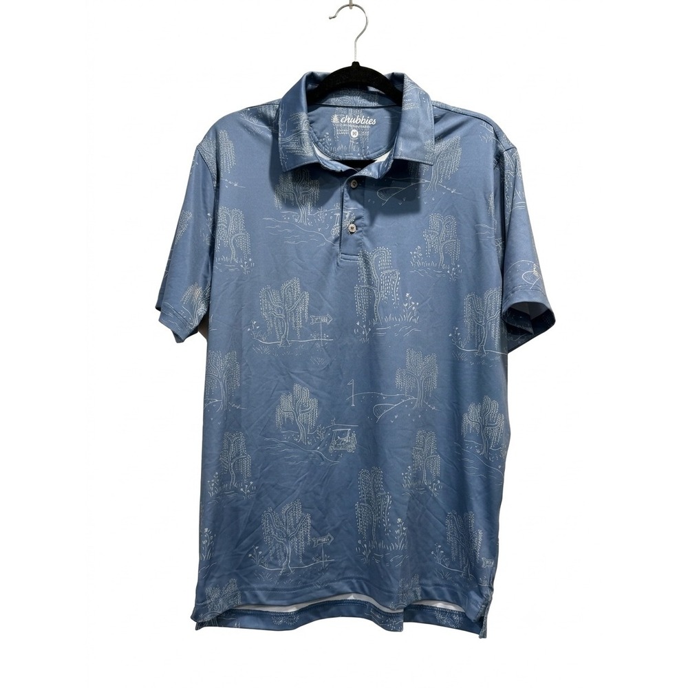 Chubbies Mens Golf Polo Shirt Blue Golf Course Print Performance Stretch Medium‎